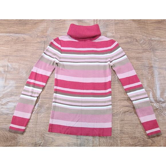 Vintage Turtleneck Sweater Wool Blend Dark Pink Striped Size Sm Knit - Picture 1 of 8